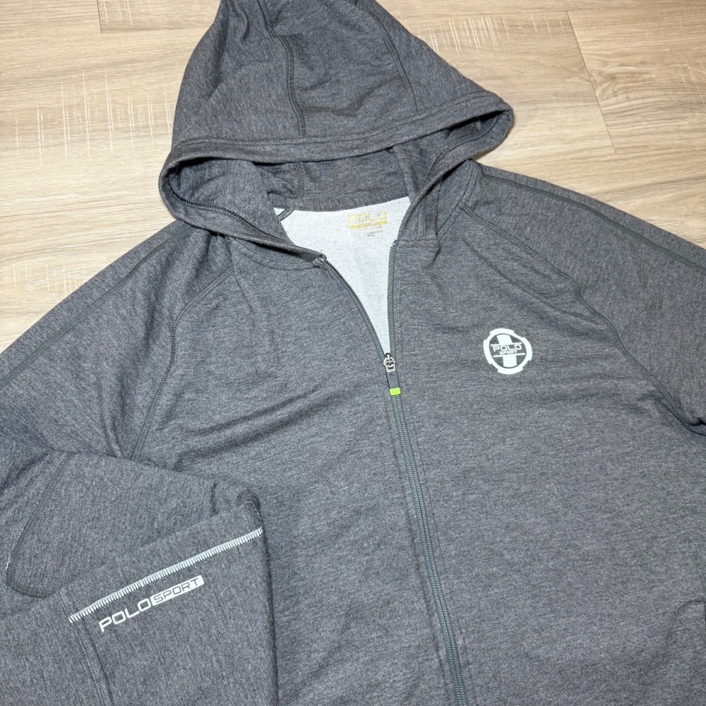 Polo Sport Ralph Lauren Performance Gray Full Zip Hoodie Jacket Spell Out SZ L